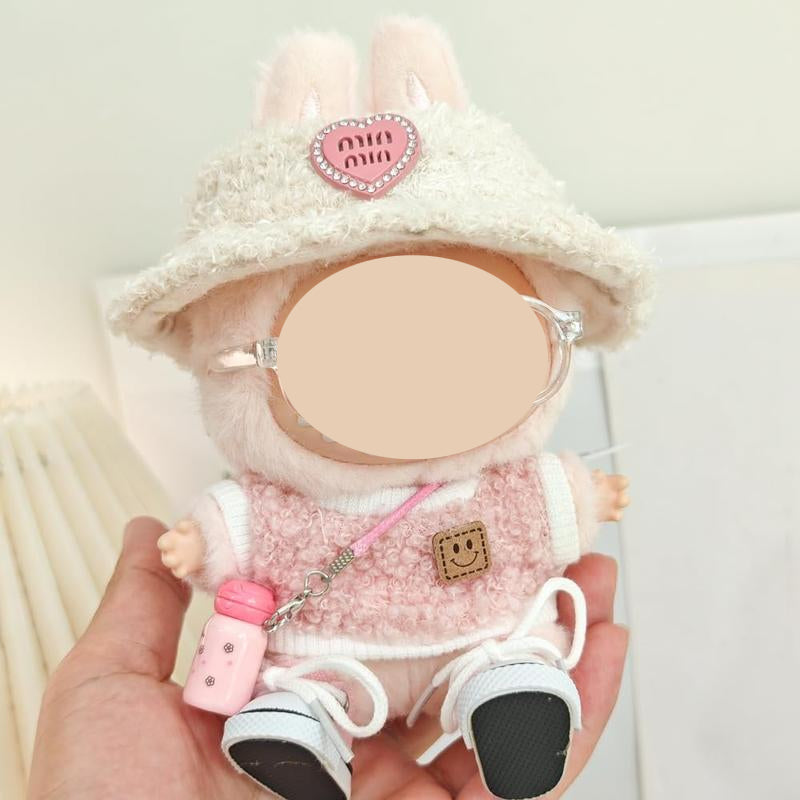 【YIWU&BUBU】Clothes for bubu Outfit,Chic Style Set for 17cm bubu Dolls - Clothes + Light Pink Heart-Shaped Velvet hat + Small Camera + Glasses + Canvas Shoes