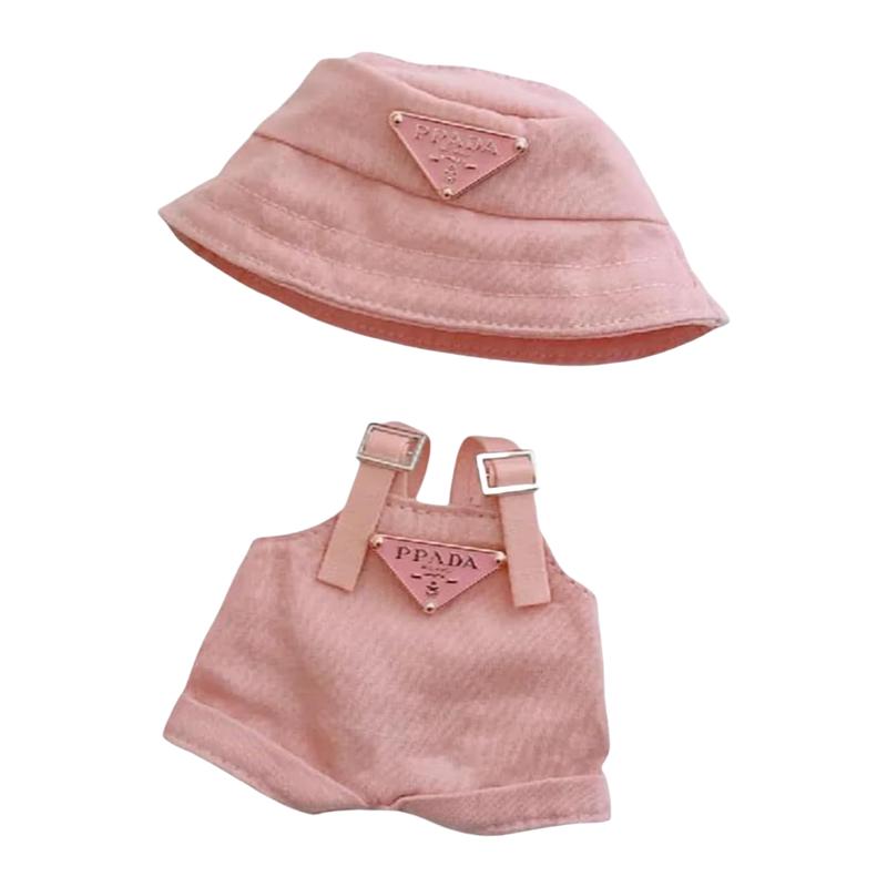 【YIWU&BUBU】Mini Doll Outfit (No Doll) – Hat & Overalls Set, Designer-Inspired Suit for 17cm Collectible Figure Dress-Up