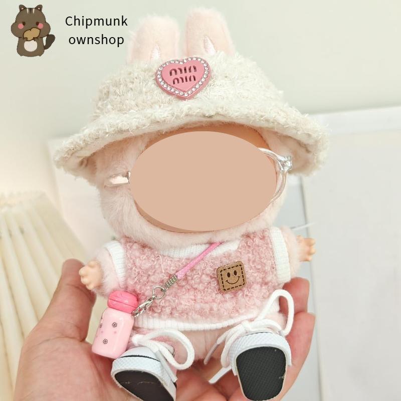 【YIWU&BUBU】Clothes for bubu Outfit,Chic Style Set for 17cm bubu Dolls - Clothes + Light Pink Heart-Shaped Velvet hat + Small Camera + Glasses + Canvas Shoes