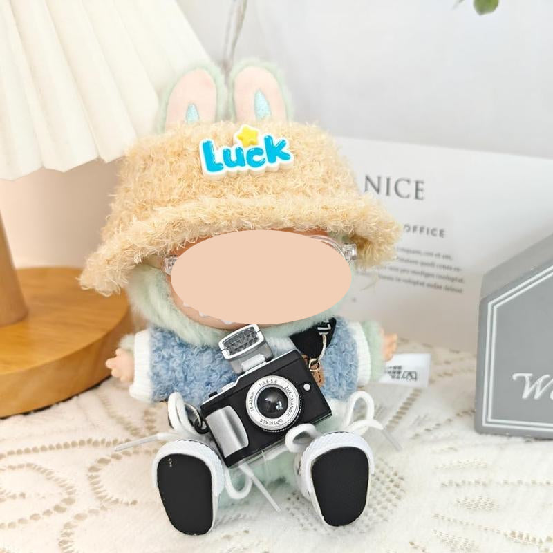 【YIWU&BUBU】Clothes for bubu Outfit,Chic Style Set for 17cm bubu Dolls - Clothes + Light Pink Heart-Shaped Velvet hat + Small Camera + Glasses + Canvas Shoes
