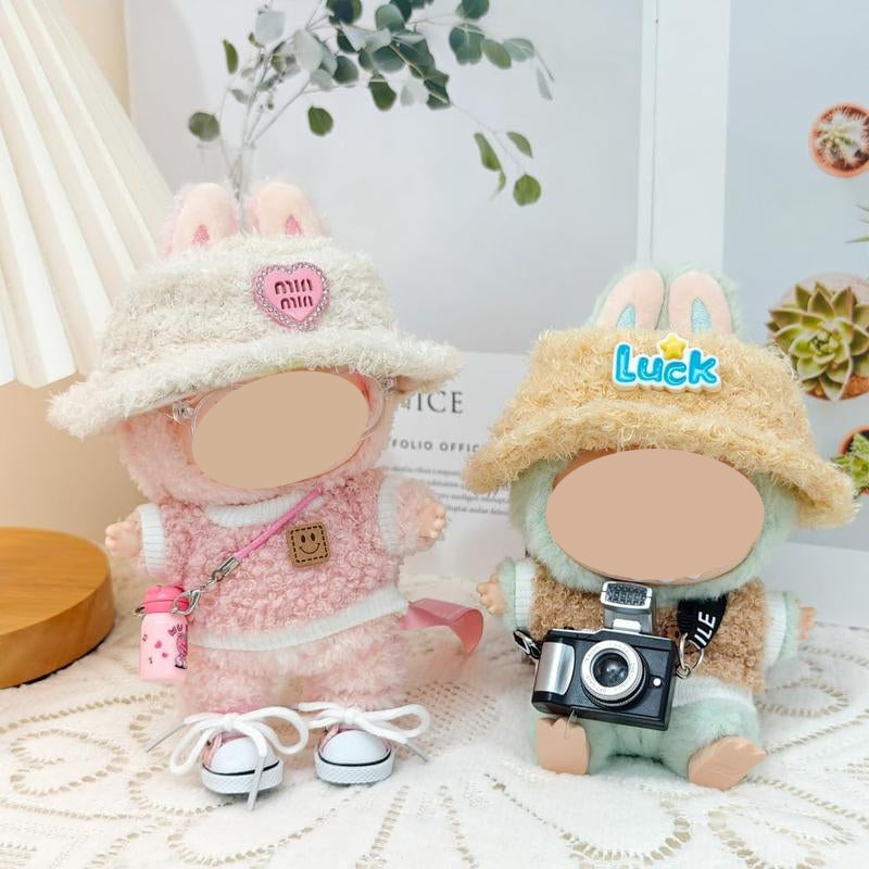 【YIWU&BUBU】Clothes for bubu Outfit,Chic Style Set for 17cm bubu Dolls - Clothes + Light Pink Heart-Shaped Velvet hat + Small Camera + Glasses + Canvas Shoes