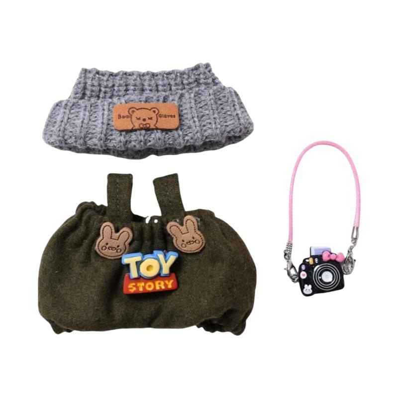 【YIWU&BUBU】Mini Doll Outfit (No Doll) – Hat & Overalls Set, Designer-Inspired Suit for 17cm Collectible Figure Dress-Up
