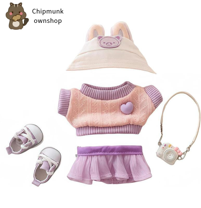 【YIWU&BUBU】Mini Doll Outfit (No Doll) – Hat & Overalls Set, Designer-Inspired Suit for 17cm Collectible Figure Dress-Up